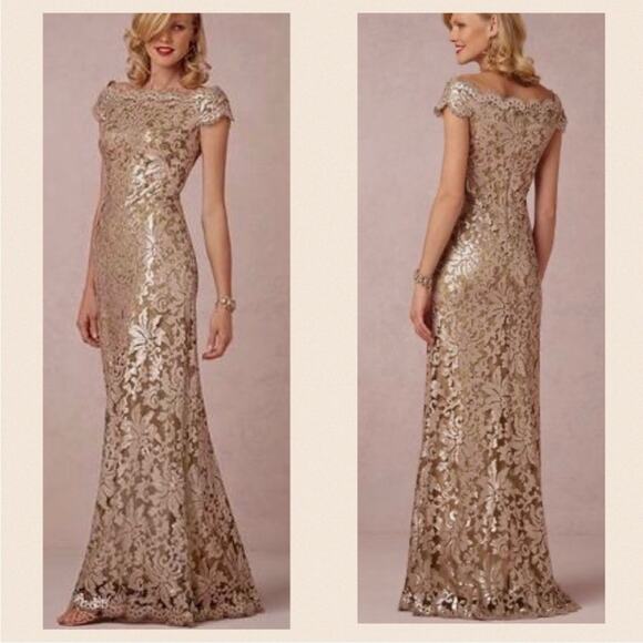 Tadashi Shoji BHLDN Odette Lace Sequins Maxi Sz 2 - Picture 2 of 8